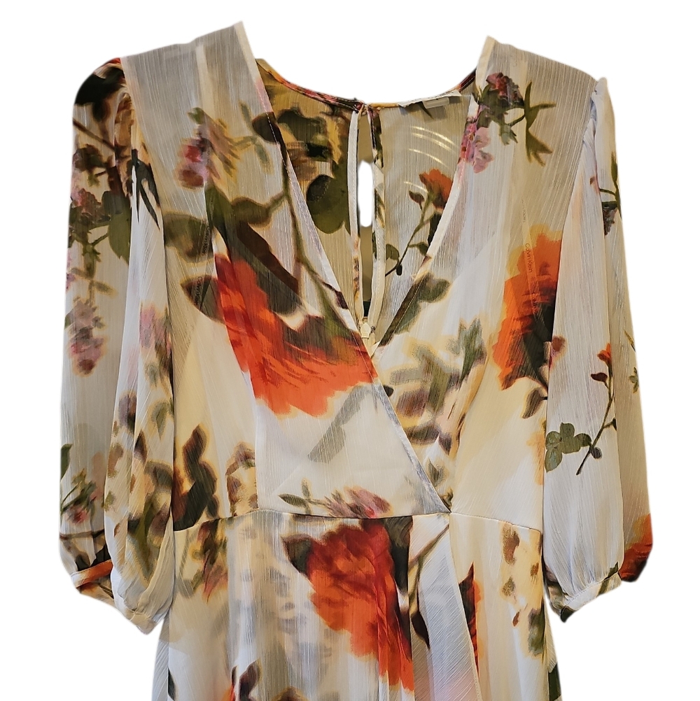 Calvin KleinWomen's Floral-print Faux-wrap Chiffon High-low Dress Sz 4 NWT - Picture 8 of 16